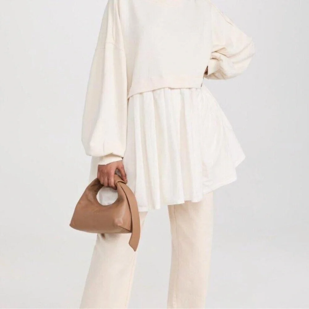 Free People Eleanor Pleated Trapeze Sweatshirt Mini Dress Size Small Oversized